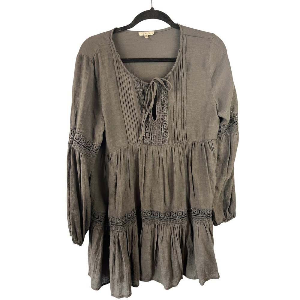 Jodifl Charcoal Gray Peasant Tunic Top‎ Lace Detailing Size M Boho Festival